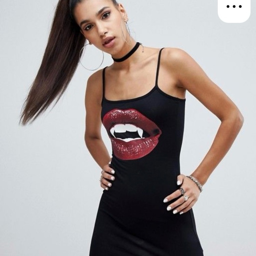 Halloween Vampire Lips Bodycon Dress in Black - Picture 2 of 4